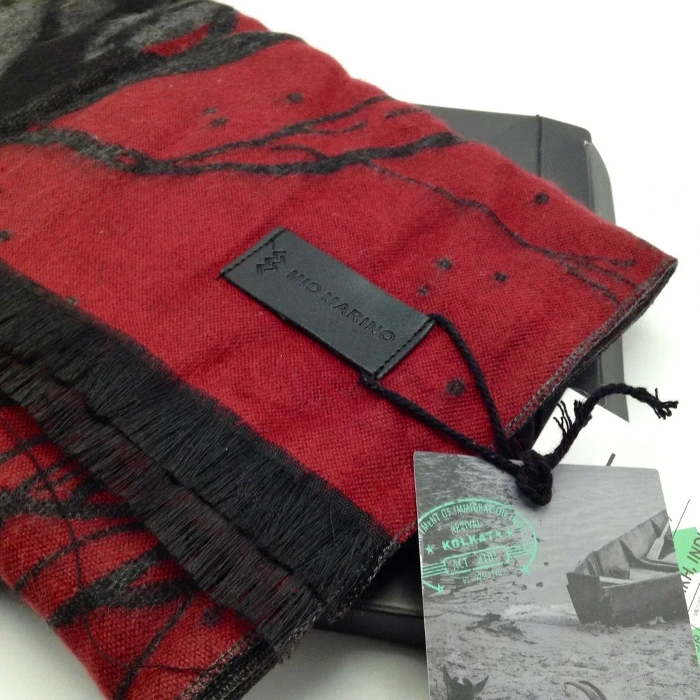 Mio Marino Women's Cashmina Designer Scarf Soft Fringe Twigs Red Grey Black‎